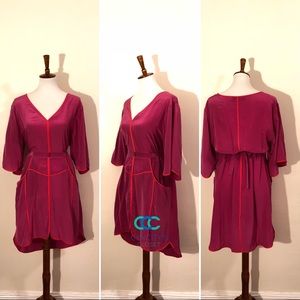 BCBGMAXAZRIA fushia silk dress with belt